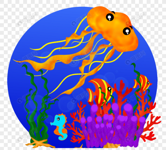 卡通海底世界水母元素图片