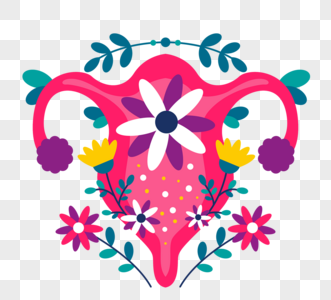 手绘粉色花朵女性生殖系统花卉元素图片