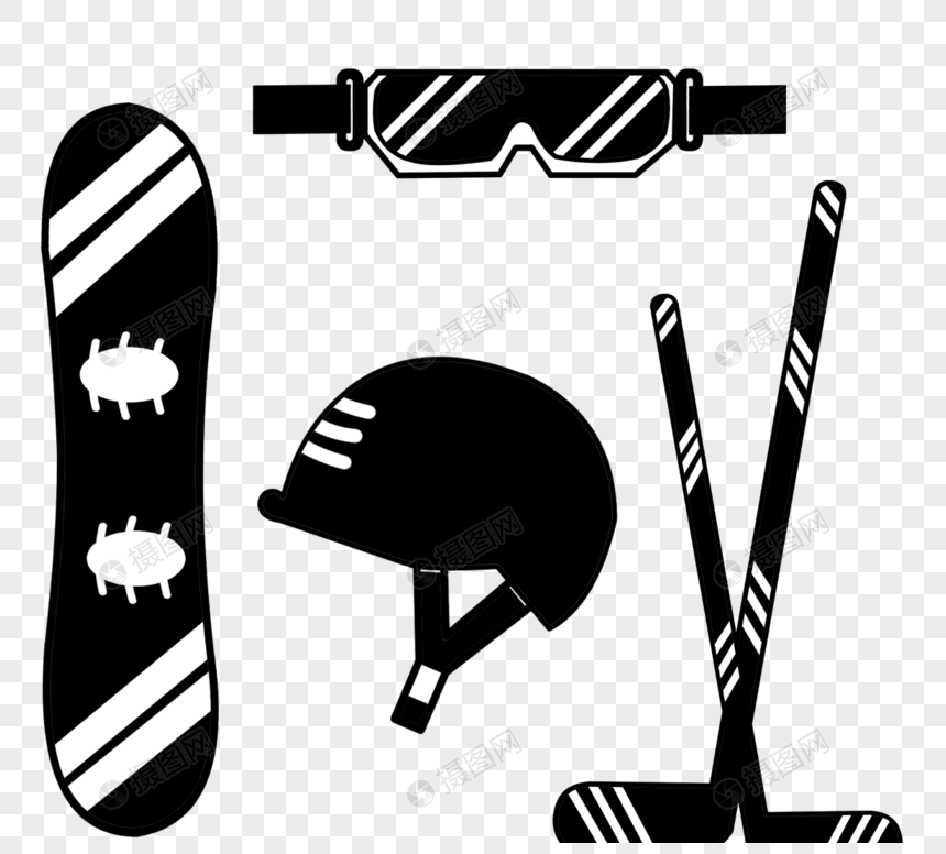 手绘黑白滑雪护具剪影图片