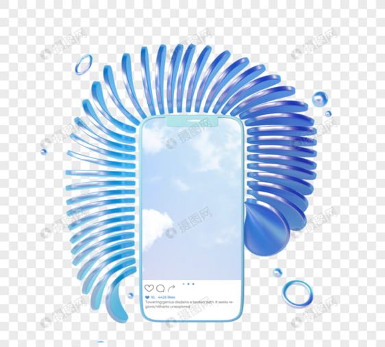 蓝色抽象圆柱手机ins界面3d元素图片