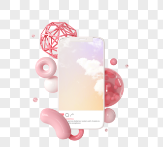 粉色抽象ins手机界面3d元素高清图片