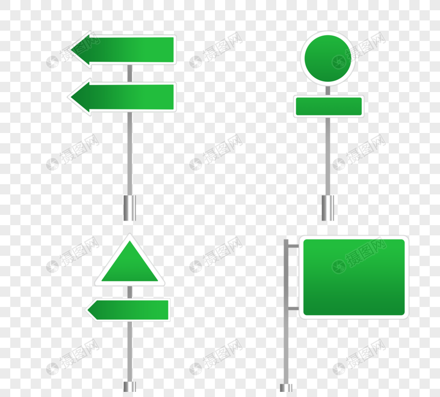 箭头圆方三角形绿色渐变交通指示路标图片