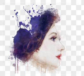 喷溅水彩女人肖像手绘元素图片