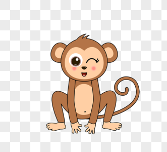 卡通可爱蹲着棕色猴子monkey图片