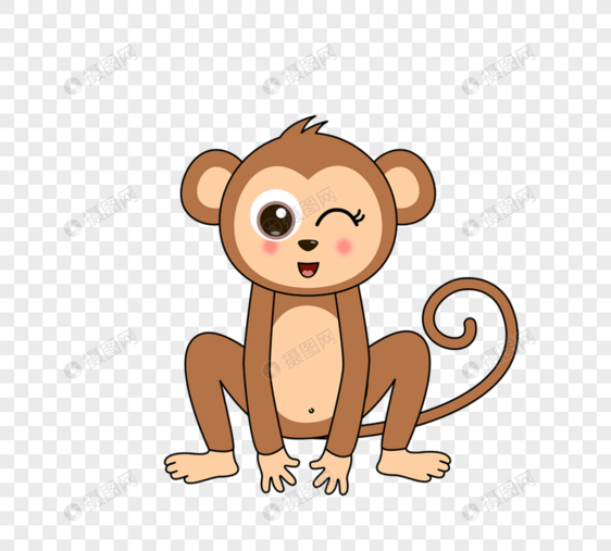 卡通可爱蹲着棕色猴子monkey图片