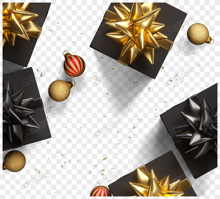 黑金圣诞节礼盒3d元素图片