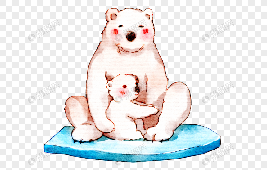 手绘北极熊妈妈与熊宝宝