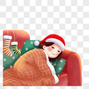 圣诞节沙发上睡觉的女孩图片