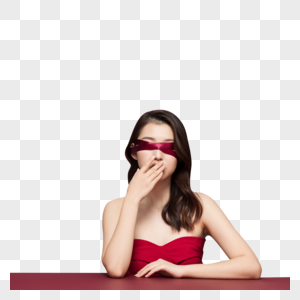 性感时尚美女红色丝带遮住双眼图片