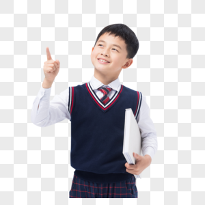 捧书本的小学生指向前方图片