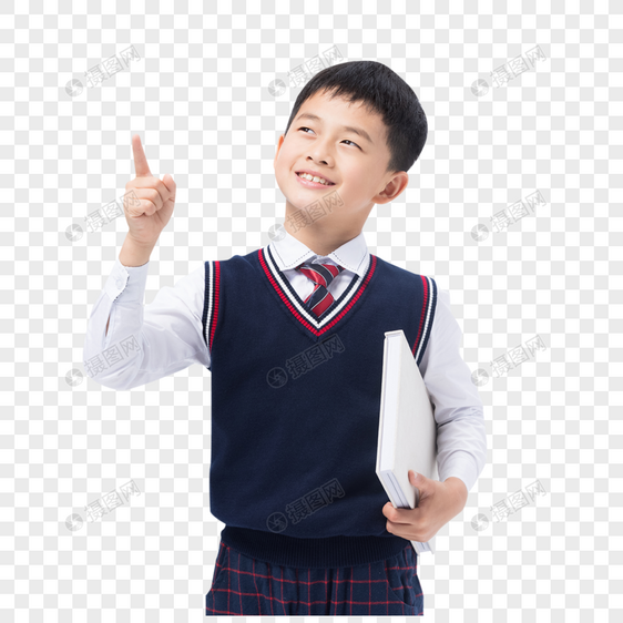 捧书本的小学生指向前方图片