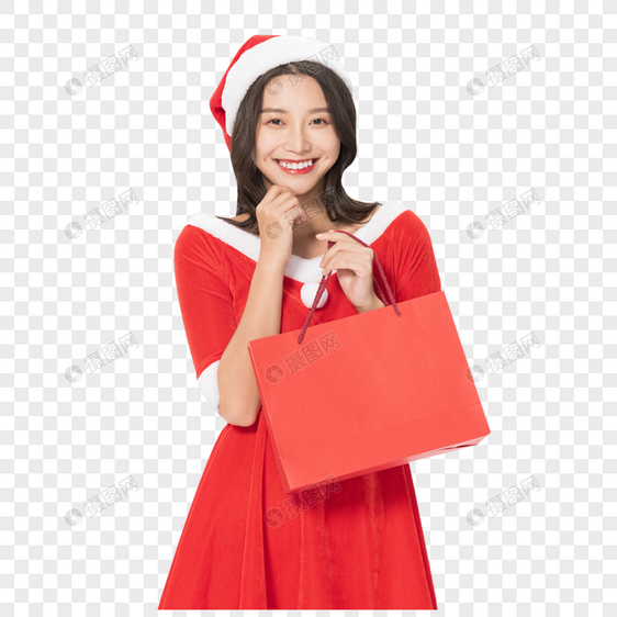 圣诞美女购物拎购物袋图片