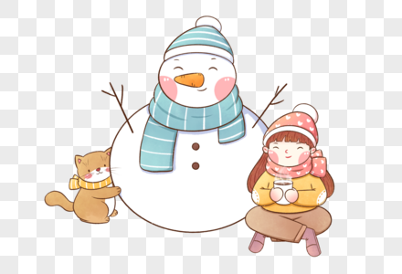 小寒女孩与雪人高清图片