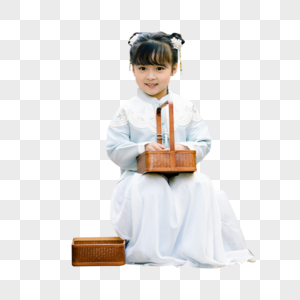 中国风儿童汉服小女孩提篮子图片