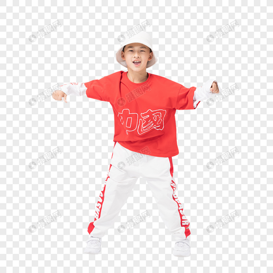穿红色服装跳街舞的儿童图片
