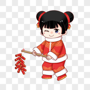 新年放鞭炮中国娃娃图片