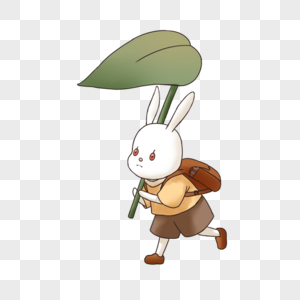 顶着树叶奔跑的兔子图片