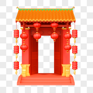新年装饰中国红门图片