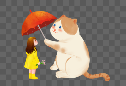 给小女孩打伞的猫咪图片