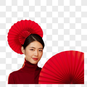 新年春节中国风国潮美女拿折纸扇图片