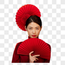 新年春节中国风国潮美女拿折纸扇图片