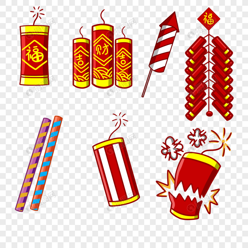 免抠元素 手绘/卡通元素 烟花爆竹元素.