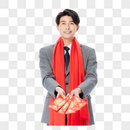 商务男性新年发红包图片
