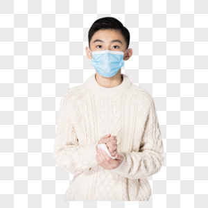 青少年男孩戴口罩手部清洁消毒图片