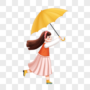 撑伞奔跑的女孩图片