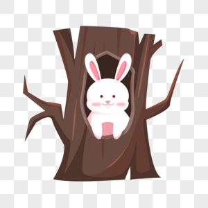 植树节之树洞中的小兔子图片