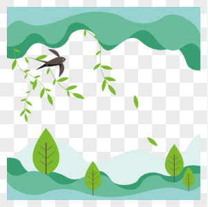 春天柳树燕子装饰框高清图片