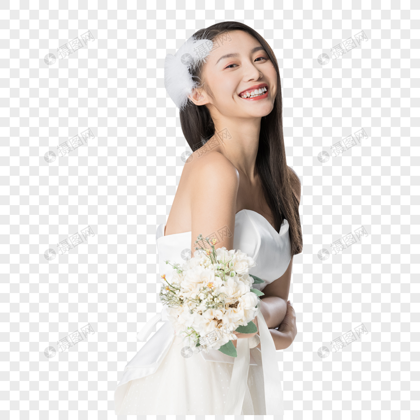婚纱新娘美女拿手捧花图片