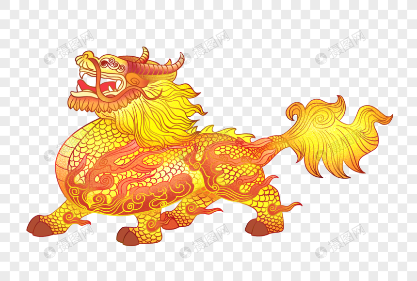 免抠元素 手绘/卡通元素 中国风 瑞兽麒麟.png860_580
