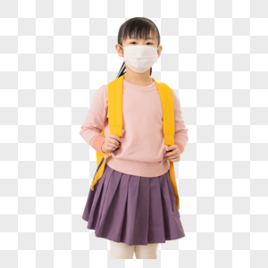 背书包戴口罩准备去上学的小女孩图片