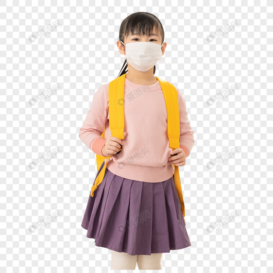背书包戴口罩准备去上学的小女孩图片