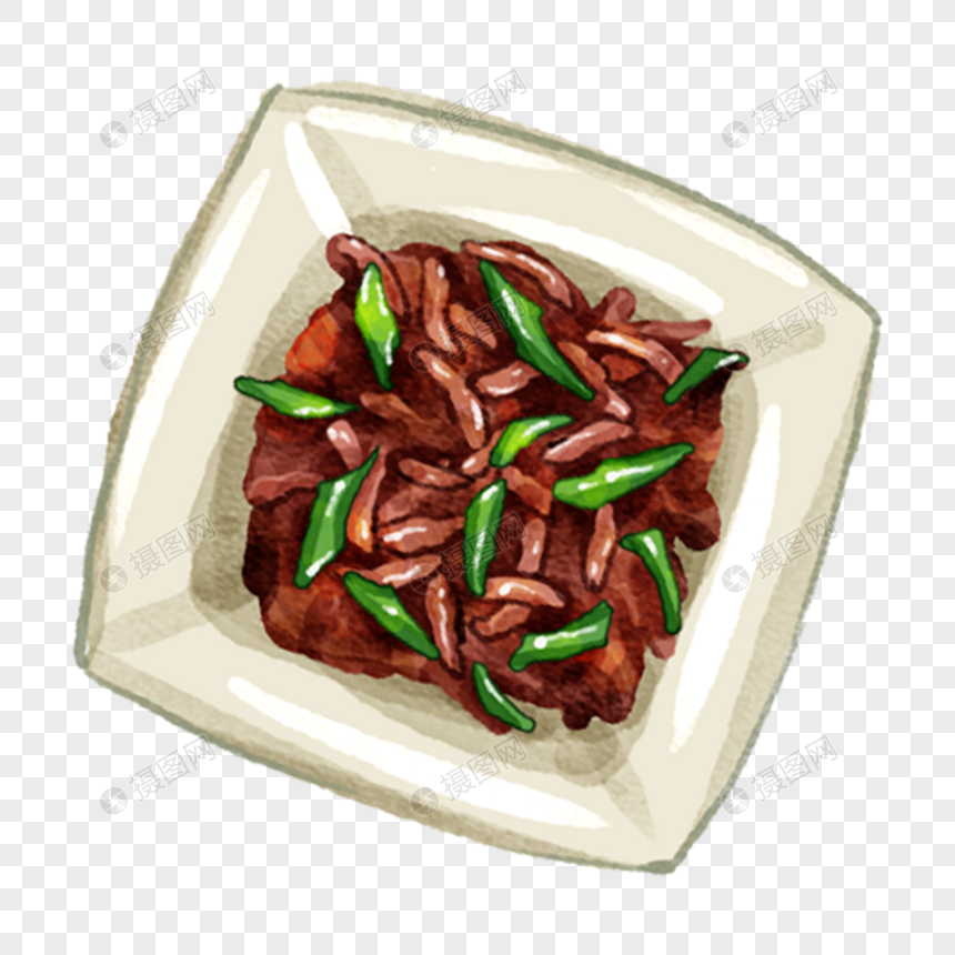 麻辣牛柳八大菜系中国菜川菜手绘美食免扣素材