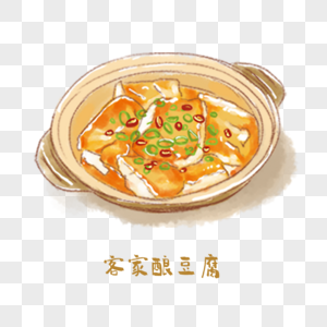客家酿豆腐粤菜手绘美食图片