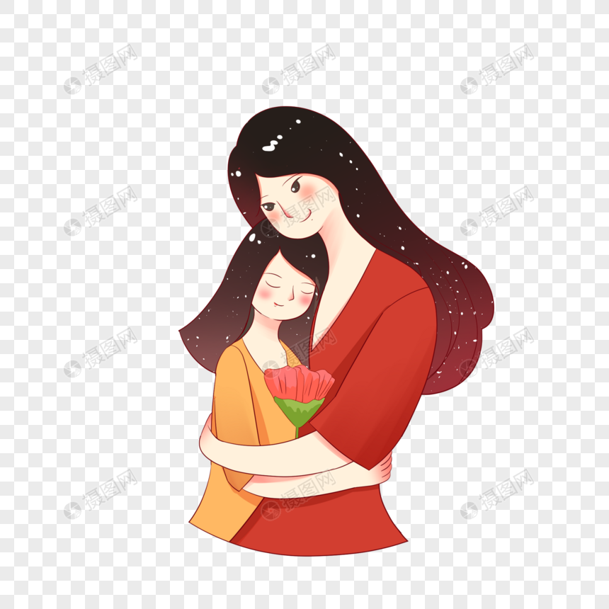 免抠元素 手绘/卡通元素 母亲节之妈妈抱着女儿.