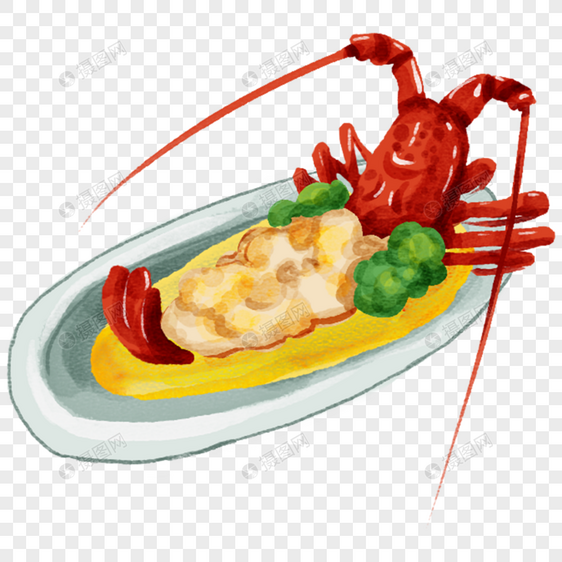 上汤龙虾粤菜手绘美食图片