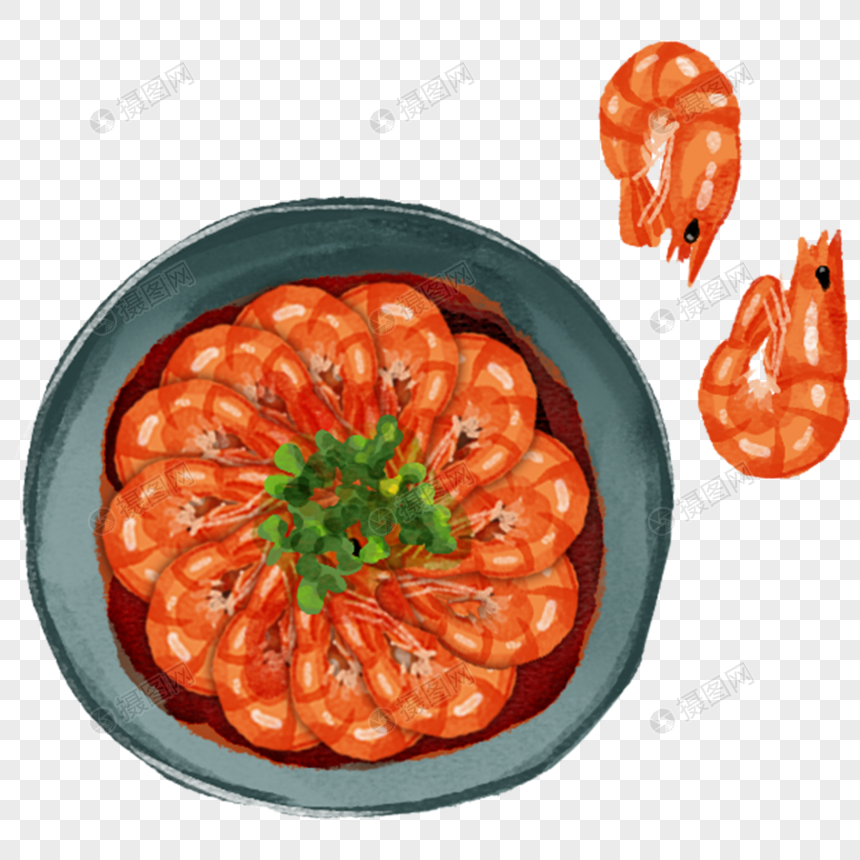 油爆大虾苏菜手绘美食