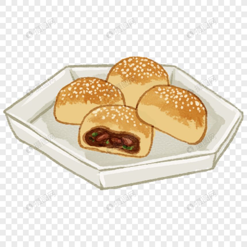 黄桥烧饼苏菜手绘美食