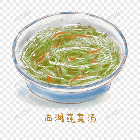 西湖莼菜汤浙菜手绘美食图片