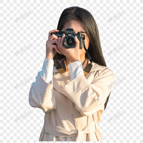 美女背着相机旅行拍照图片