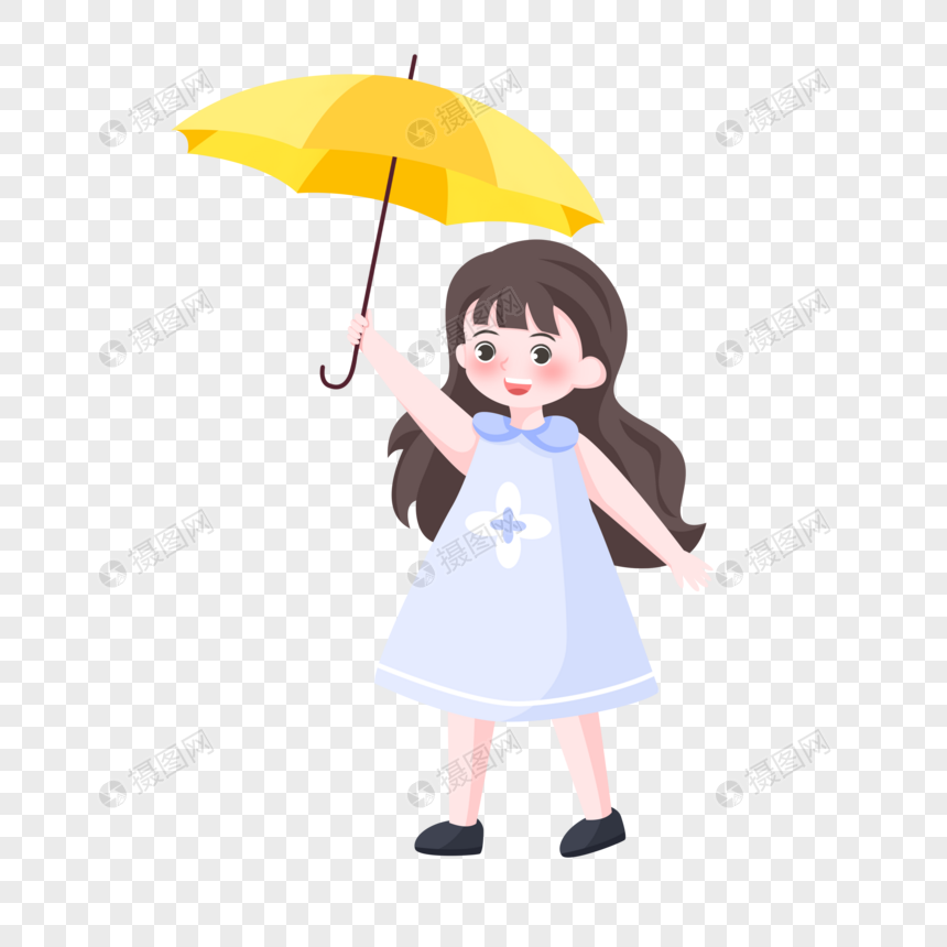 谷雨之手绘卡通撑伞的小女孩