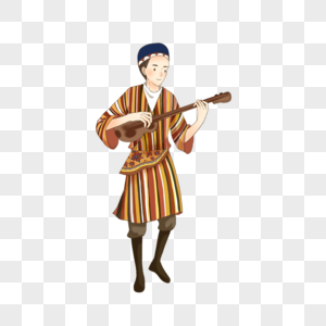 弹琵琶的新疆男孩高清图片