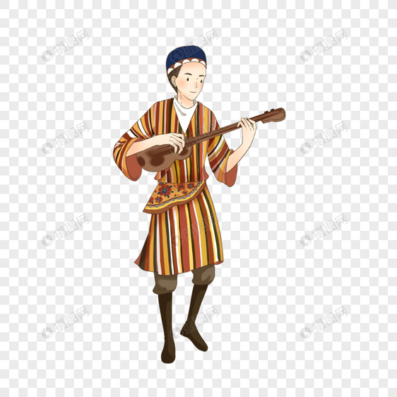 弹琵琶的新疆男孩图片