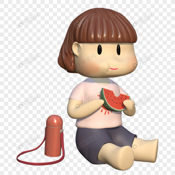夏日吃西瓜少女3D模型图片