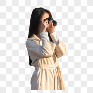 美女大学生背着相机一个人拍照旅行图片