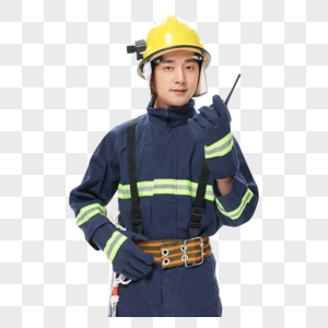 消防员使用对讲机沟通图片