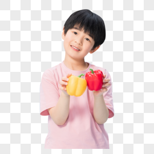 可爱小男孩拿彩色甜椒图片